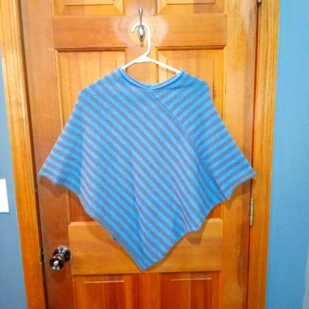 French connection lamb's wool rabbit hair blend blue gray striped poncho size S